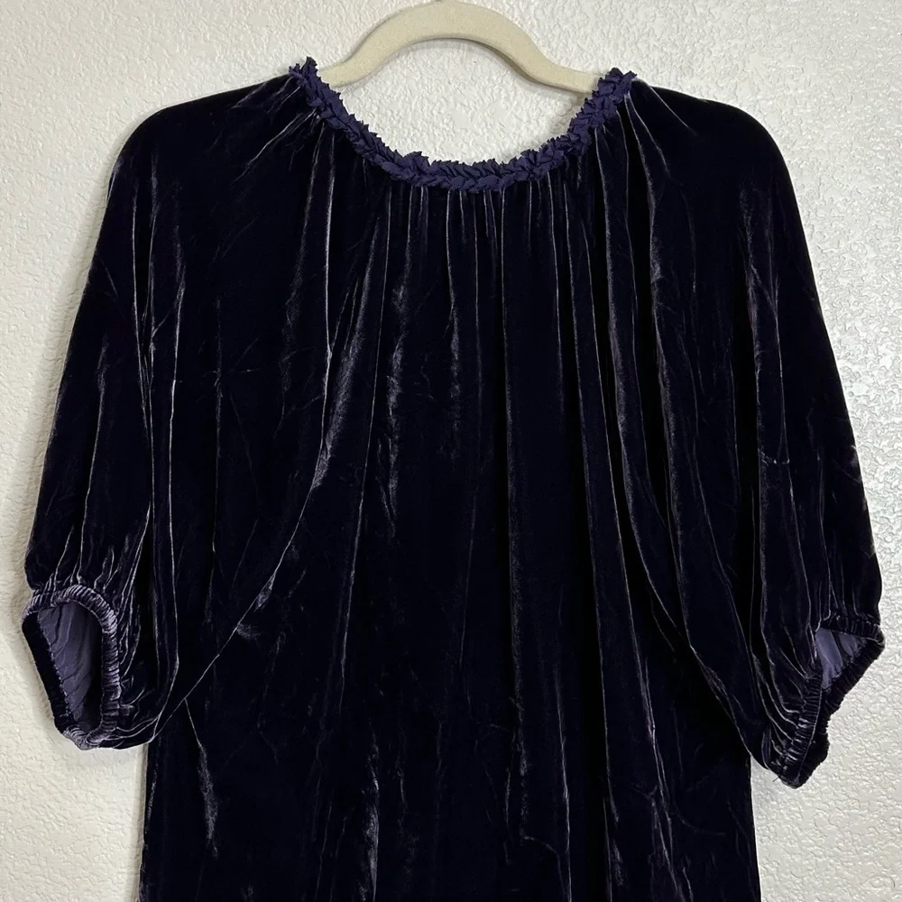 Sundance Silk Blend Velvet Deep Purple Balloon Sleeves Tunic Top, Sz Medium